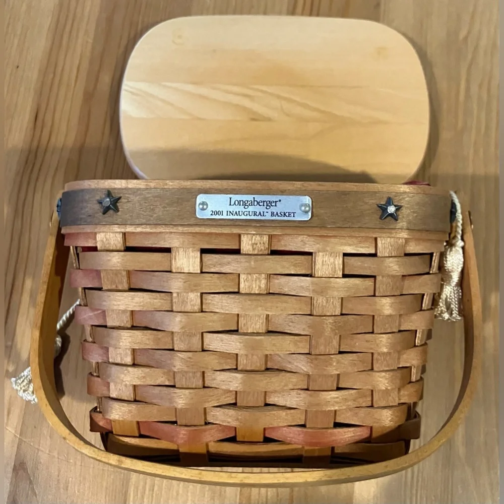 NEW Longaberger Inaugural 2001 Patriotic Red and Tan Woven Basket Vintage 6”x7”